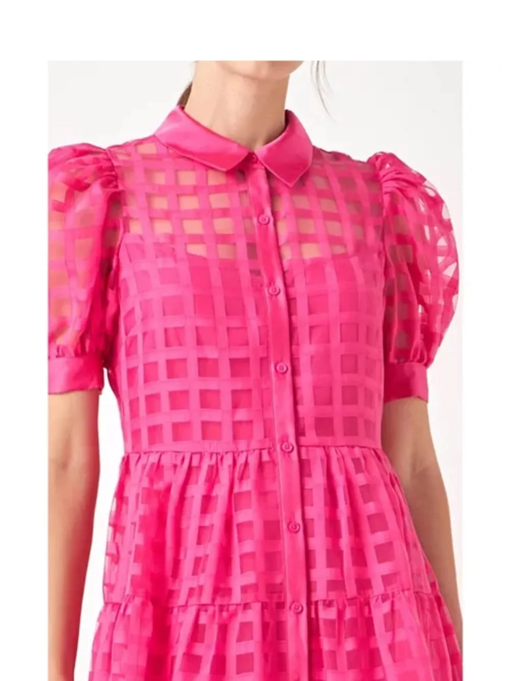 NWOT English Factory Hot Pink Puff-Sleeve Maxi Dress - Picture 3 of 5